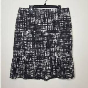 Ann Taylor abstract black white ruffle hem flounce skirt - 6